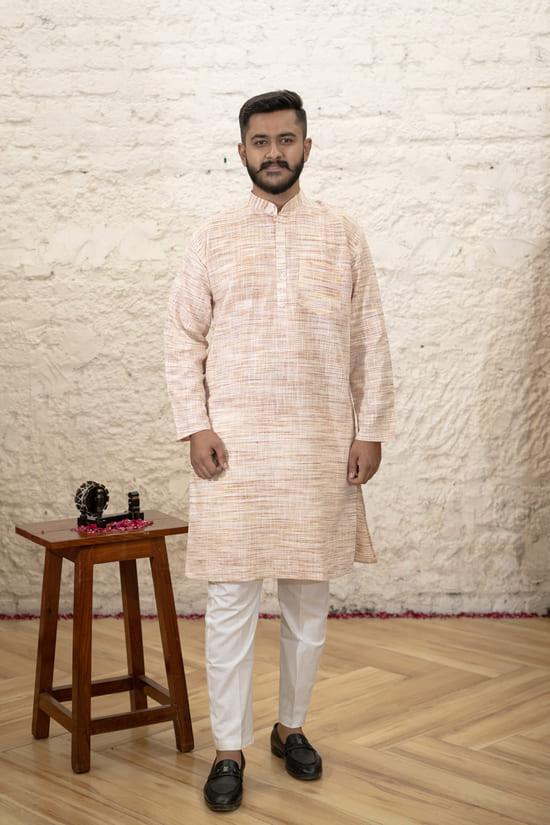 PURPLISH COLOUR TRADITIONAL KHADI COTTON LONG KURTA - Swadeshi Khadi