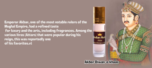 "Emperor Akbar, one of the most notable rulers of the Mughal Empire, had a refined taste for luxury and the arts, including fragrances. Among the various Itras (Attars) that were popular during his reign, this was reportedly one of his favorites."