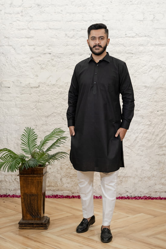 BLACK PATHANI KURTA