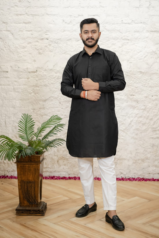 BLACK PATHANI KURTA
